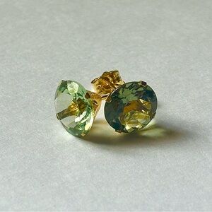 14K Gold Round Green Prasiolite Stud Earrings